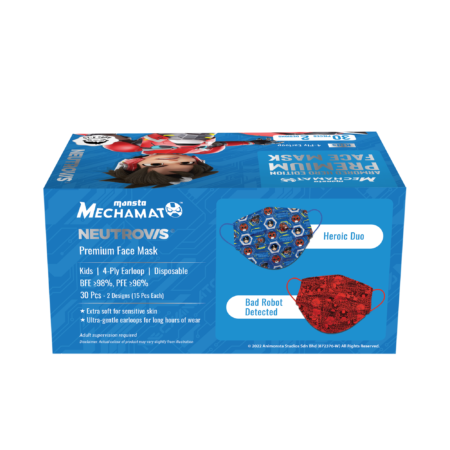 Neutrovis 4-Ply Premium Face Mask for Kids Armoured Hero Edition - 30s (Heroic Duo & Bad Robot Detected)