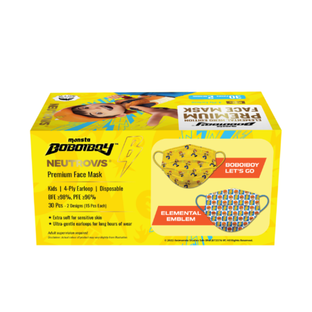 Neutrovis 4-ply Premium Face Mask for Kids Elemental Hero Edition - 30s (BoBoiBoy Let's Go & Elemental Emblem)