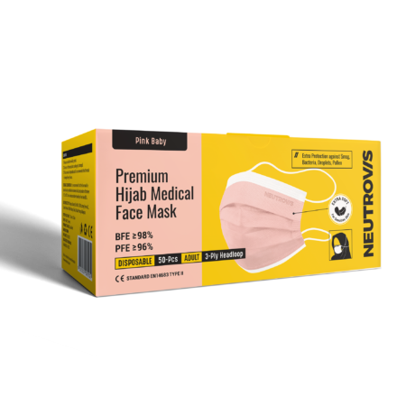 NEUTROVIS PREMIUM HIJAB MEDICAL FACE MASK - 50S (PINK BABY)